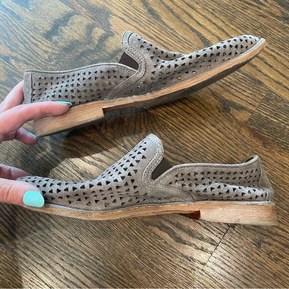 TRASK Ali Perforated Metallic Pewter Gray Leather Slip On Loafers - Picture 4 of 12